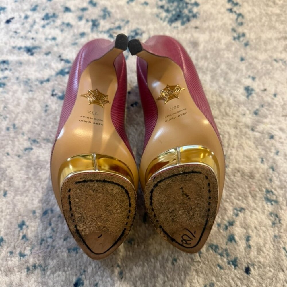 Charlotte Olympia Dolly Purple Mauve Lizard-Embossed Heels - Size 36.5 - Picture 6 of 6